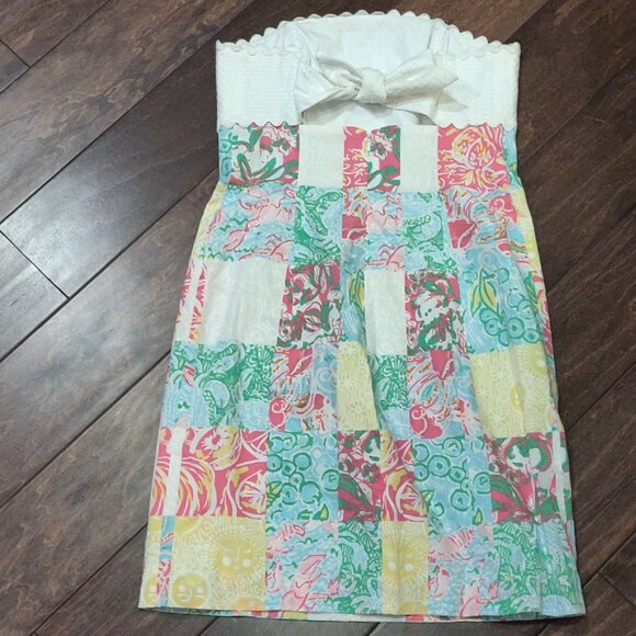 Lilly Pulitzer Franco Patchwork Strapless Tie Back Mini Dress SIZE 4 - Picture 4 of 8